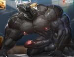  abs anthro balls bandai_namco big_penis blackwargreymon bodily_fluids digimon digimon_(species) erection genitals hi_res magangz male muscular muscular_anthro muscular_male nipples nude pecs penis solo sweat vein veiny_penis 