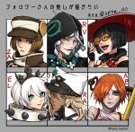  2boys 4girls a.b.a bandages black_hair bob_cut dark_skin elphelt_valentine guilty_gear guilty_gear_strive guilty_gear_xrd guilty_gear_xx hat highres i-no multiple_boys multiple_girls orange_hair pale_skin ramlethal_valentine raven_(guilty_gear) short_hair sptn_00 sunglasses white_hair zappa 