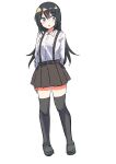  1girl absurdres adapted_costume asashio_(kancolle) black_hair black_thighhighs collared_shirt dress_shirt full_body grey_eyes grey_skirt highres kantai_collection long_hair one-hour_drawing_challenge pleated_skirt robinson_(day_l_full) shirt simple_background skirt solo suspender_skirt suspenders thighhighs white_background white_shirt 