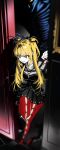  1girl 2pineapplepizza absurdres amane_misa black_dress death_note dress highres light_smile opening_door solo standing standing_on_one_leg thighhighs 