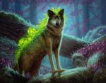  canid canine canis detailed_background feral fungus fur grass hasbro leaf magic:_the_gathering male mammal mushroom nicholas_elias official_art outside plant quadruped solo standing tree wizards_of_the_coast wolf 