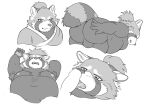  2023 anthro armpit_hair backsack balls belly big_belly body_hair butt canid canine genitals hi_res hysk kemono licking male mammal monochrome moobs navel nipples oral overweight overweight_male penile penis penis_lick raccoon_dog sex solo tanuki tongue tongue_out 