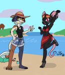  anthro barefoot beach bikini bikini_top camille_(fortnite) claws clothing cooler digital_media_(artwork) domestic_cat duo ear_piercing ear_ring epic_games erynerikard eyewear feet felid feline felis female fortnite gesture hat headgear headwear hi_res mammal meow_skulls_(fortnite) murid murine one-piece_swimsuit piercing rat ring_piercing rodent sarong seaside shield_potion slap_juice sun_hat sunglasses swimming_trunks swimwear v_sign 