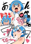  ! 1girl abarai_(abarabone) bare_shoulders blue_eyes blue_hair blue_sailor_collar blush bob_cut buck_teeth cheek_bulge commentary constricted_pupils cum cum_in_mouth cum_on_hair cum_on_tongue disembodied_penis ejaculation emphasis_lines erection facial flat_chest hairband half-closed_eyes heart heart-shaped_pupils highres lana_(pokemon) multiple_views nose_blush open_mouth penis pokemon pokemon_(game) pokemon_sm sailor_collar shirt short_hair sidelocks sleeveless sleeveless_shirt speech_bubble spoken_exclamation_mark spoken_heart straight-on symbol-shaped_pupils teeth tongue tongue_out translation_request upper_body white_eyes white_shirt wide-eyed yellow_hairband 