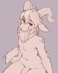  ajin anthro beastars bovid caprine dall_sheep flaccid genitals hi_res horn humanoid_genitalia humanoid_penis looking_at_viewer male mammal monochrome neck_tuft nude penis pina_(beastars) sheep sitting sketch smile solo tuft 