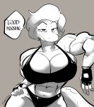  2023 abs amphibia_(series) amphibian anthro big_breasts black_bra black_clothing black_gloves black_handwear black_panties black_underwear bra breasts cleavage clothed clothing disney english_text fan_character female gloves hair handwear hi_res looking_at_viewer mature_anthro monochrome muscular muscular_anthro muscular_female newt odelia_(thedarkzircon) panties salamander_(amphibian) short_hair simple_background solo speech_bubble tail text thedarkzircon underwear 