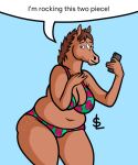  anthro bikini bojack_horseman breasts chubby_female cleavage clothed clothing equid equine facial_markings female floral_pattern forehead_mark freckles freckles_on_butt furrycheetah_(artist) head_markings holding_object holding_phone hollyhock_(bojack_horseman) horse mammal markings muzzle_(marking) netflix omochao4(artist) phone slightly_chubby snout snout_markings solo speech_bubble swimwear two_piece 