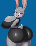  anthro big_breasts big_butt black_pupils blush bottomwear bra breasts butt clothing disney female grey_body half-closed_eyes hi_res huge_breasts huge_butt judy_hopps lagomorph leporid looking_at_viewer mammal mechspazer narrowed_eyes open_mouth pupils purple_eyes rabbit shorts solo sports_bra thick_thighs underwear wide_hips zootopia 