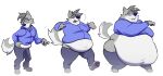 absurd_res anthro belly belly_overhang big_belly blush bodily_fluids canid canine canis chubby_cheeks chunkowitz clothed clothing eyewear fur glasses grey_body grey_fur hi_res male mammal moobs navel obese obese_anthro obese_male open_mouth overweight overweight_anthro overweight_male sequence simple_background slightly_chubby slightly_chubby_anthro slightly_chubby_male solo standing surprise sweat sweatdrop thick_thighs toxi walking wardrobe_malfunction weight_gain white_background wide_hips wolf worried 