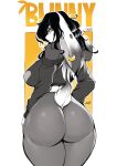  absurd_res anthro big_butt black_hair bottomwear butt clothed clothing ear_piercing ear_ring eyewear female fully_clothed fur furgonomics glasses hair hi_res huge_butt lagomorph leggings legwear leporid long_ears looking_at_viewer looking_back looking_back_at_viewer mammal pants piercing rabbit rear_view ring_piercing short_tail solo standing tail thick_thighs tight_bottomwear tight_clothing tight_pants topwear viejillox white_body white_fur wide_hips 