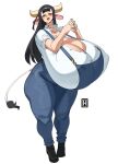  absurd_res animal_humanoid better_version_at_source big_breasts big_butt black_hair bovid bovid_humanoid bovine bovine_humanoid breasts brown_eyes butt cattle_humanoid cleavage clothed clothing female hair hi_res horn horned_humanoid huge_breasts huge_butt humanoid hyper hyper_breasts mammal mammal_humanoid open_mouth signature simple_background smile solo standing tail tanya_(thehelmetguy) text thehelmetguy thick_thighs wide_hips 