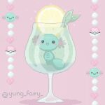  :d artist_name black_eyes blush cup drinking_glass food fruit heart highres in_container lemon lemon_slice no_humans pink_background poke_ball pokemon pokemon_(creature) simple_background smile wine_glass wooper yung_fairy 