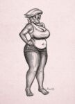  absurd_res anthro belly big_breasts bottomwear breasts clothing female fish gatogenerico graphite_(artwork) hi_res lily_sardine marine monochrome pencil_(artwork) promedio shirt shorts slightly_chubby solo tank_top thick_thighs topwear traditional_media_(artwork) 