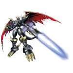  armor cannon claws damaged digimon imperialdramon imperialdramon_fighter_mode_(black) looking_at_viewer non-web_source red_eyes simple_background tail white_background wings 