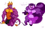  ?! activision anthro balls bobthetanuki body_hair bulge clothing domestic_cat dragon duo duo_focus felid feline felis flaccid fur genie genitals group hairy_balls hi_res horn humanoid_genitalia humanoid_penis magic_lamp male mammal nipples ok_boomer penis purple_body purple_fur purple_nipples purple_scales scales speedo spyro spyro_reignited_trilogy spyro_the_dragon swimwear tail 