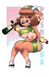  accessory animal_crossing anthro areola big_breasts blue_background blue_horn blush blush_lines bodily_fluids bottle bovid bracelet breasts brown_body brown_fur brown_hair caprine clothing container dipstick_limbs dress drooling drunk ear_piercing eyebrow_through_hair eyebrows eyelashes eyes_closed eyeshadow female footwear fur goat green_clothing green_dress green_eyeshadow grey_lipstick hair hair_accessory hairband hi_res high_heels holding_bottle holding_container holding_object horn huge_breasts jewelry makeup mammal navel nintendo nipples one_breast_out open_mouth pashmina_(animal_crossing) piercing pink_areola pink_background pink_nipples raccoon_sama saliva shoes short_hair simple_background sitting solo substance_intoxication sweat sweatdrop tan_body tan_fur text thick_thighs translucent translucent_hair wardrobe_malfunction white_background white_clothing white_footwear white_shoes wide_hips 