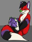  akudrache anthro canid canine claws feet fox fur green_eyes grin majira_strawberry male mammal pawpads paws raised_paw red smile solo youtuber 