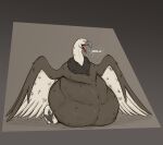  accipitriform avian beak belly big_belly bird bodily_fluids brown_body brown_fur burping feral feral_pred fur hi_res male male_pred neck_tuft onomatopoeia overweight saliva simple_background sitting sound_effects talons text thatgryphonguy tongue tongue_out tuft vulture wings 