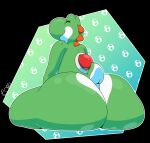  2022 ambiguous_gender anthro big_butt biped butt digital_media_(artwork) green_yoshi hi_res huge_butt hyper hyper_butt mario_bros nintendo nude rear_view simple_background sitting smile solo thelewdshi thick_thighs wide_hips yoshi 