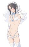  1boy black_hair blue_ribbon blush bra bridal_veil brown_eyes choker closed_mouth crossdressing elbow_gloves frilled_bra frilled_panties frills gloves highleg highres looking_at_viewer makabe_kazuki male_focus nuntarou_(niudon_kajika) otoko_no_ko panties ribbon ribbon_choker simple_background solo soukyuu_no_fafner thighhighs underwear veil white_background white_bra white_gloves white_panties white_thighhighs 