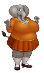  2023 anthro big_breasts blazbaros bottomwear breasts clothing elephant elephantid eyebrows eyelashes female footwear grey_body hi_res huge_breasts looking_at_viewer mammal overweight overweight_female proboscidean shoes skirt socks solo tail tail_tuft thick_thighs trunk tuft tusks wide_hips 