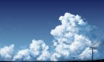  absurdres blue_sky cloud day grass highres no_humans original outdoors power_lines rune_xiao scenery signature sky still_life utility_pole 
