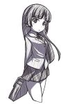  arms_behind_back bag blush from_side gokou_ruri greyscale hatching_(texture) hime_cut linear_hatching long_hair looking_at_viewer miniskirt mole mole_under_eye monochrome ore_no_imouto_ga_konna_ni_kawaii_wake_ga_nai school_bag school_uniform skirt tsukiguma white_background 