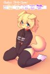  2023 absurd_res anthro blush bottomwear breasts canid canine canis clothed clothing collar cropped_hoodie digital_media_(artwork) domestic_dog female female_anthro floppy_ears footwear fur hair hi_res hoodie hotpants jupiter_europe kemono leash legwear looking_at_viewer mammal shoes shorts sitting sneakers solo strip_game thigh_highs topwear under_boob wariza 