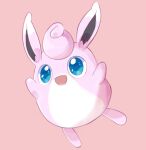  :d arms_up asakirirokuyu blue_eyes commentary_request full_body highres looking_at_viewer no_humans open_mouth pink_background pokemon pokemon_(creature) simple_background smile solo standing standing_on_one_leg wigglytuff 