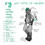  anthro barefoot bovid briefs briefs_only bulge capra_kid caprine clothed clothing ear_piercing english_text feet fur goat green_eyes green_hair green_text grey_body grey_fur hair hand_on_hip hand_on_stomach hooves horn male mammal model_sheet navel nipples piercing ry_(capra_kid) simple_background smile solo text tighty_whities topless underwear underwear_only white_background white_briefs white_clothing white_underwear 