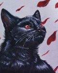  acrylic_painting_(artwork) black_body black_fur domestic_cat felid feline felis feral fur hi_res male mammal melodyofforest painting_(artwork) portrait red_eyes simple_background solo traditional_media_(artwork) whiskers 