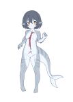  anthro blush female fish gills grey_body hi_res hollow_body living_clothing marine shark simple_background solo tentacle_suit vuaisu white_background young 