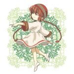  1girl blush_stickers brown_hair closed_eyes closed_mouth dress full_body kukuri_(mahoujin_guruguru) long_hair mahoujin_guruguru no_socks noro_(notauchi) red_headwear shoes smile solo very_long_hair white_dress white_footwear wide_sleeves 