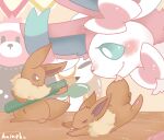  &gt;_&lt; 2017 3_toes ambiguous_gender blep blue_eyes blue_inner_ear blush bow_(feature) brown_body brown_ears brown_eyes brown_fur brown_tail canid colored digital_media_(artwork) dipstick_tail ear_bow eevee eeveelution eye_contact eyes_closed feet feral fluffy fur furniture generation_1_pokemon generation_6_pokemon glare grey_inner_ear group hi_res holding_object holding_pencil kemono looking_at_another mammal markings micro monotone_ears multicolored_body multicolored_fur multicolored_tail neck_bow neck_tuft nemesia/haineko nintendo no_sclera on_hind_legs on_table pawpads pencil_(object) pink_body pink_ears pink_fur pink_pawpads plushie pokemon pokemon_(species) pupils quadruped ribbons ruff side_view smile standing sylveon table tail tail_markings tan_body tan_fur tan_tail tan_tail_tip toes tongue tongue_out trio tripping tuft two_tone_body two_tone_fur two_tone_tail white_body white_fur white_pupils 