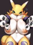  &lt;3 anthro areola bandai_namco big_breasts breasts canid canine digimon digimon_(species) featureless_crotch female fur hi_res lets0020 looking_at_viewer mammal nipples nude renamon smile solo white_body white_fur yellow_body 