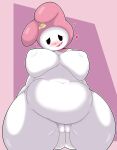  &lt;3 2023 absurd_res anthro belly big_belly big_breasts big_butt black_eyes bloocherrypie blush breasts butt chubby_female clothing colored digital_media_(artwork) featureless_nipples female front_view genitals headgear headgear_only headwear headwear_only hi_res lagomorph leporid looking_at_viewer low-angle_view mammal mostly_nude my_melody navel onegai_my_melody pink_background pink_clothing pink_headwear pussy rabbit sanrio shaded simple_background slightly_chubby smile solo thick_thighs white_body yellow_nose yellow_ribbon 