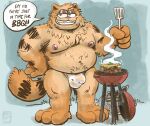  anthro barbecue bulge clothed clothing cooking domestic_cat felid feline felis food garfield_(series) hi_res male mammal shinyluvdisc underwear underwear_only vic_(garfield) 