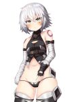  1girl :&lt; absurdres bandages black_panties fate/grand_order fate_(series) green_eyes highres jack_the_ripper_(fate/apocrypha) nagyiiie navel panties scar scar_across_eye solo stitches thighs underwear white_hair 