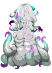  1girl absurdres arms_up ass black_hands breasts colored_skin completely_nude from_behind full_body highres long_hair monster_girl multicolored_skin nude original sora_sakura spots tentacle_girl tentacle_hair tentacles white_background white_skin 