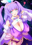  1girl aqua_eyes breasts cleavage cure_majesty ellee-chan gloves highres hirogaru_sky!_precure huge_breasts joy_ride long_hair looking_at_viewer magical_girl precure purple_hair smile solo two_side_up white_gloves 
