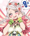  1girl ahoge blue_eyes bodystocking braid breasts capelet commission commissioner_upload drooling facing_viewer fairy fairy_wings fire_emblem fire_emblem_fates fire_emblem_heroes flower fujoshi hair_flower hair_ornament hairband hands_on_own_face harness heart heart-shaped_pupils highres leaf_bracelet long_hair looking_at_viewer low_twin_braids mars_symbol masoramashiro medium_breasts nina_(fire_emblem) nina_(resplendent)_(fire_emblem) non-web_source official_alternate_costume open_mouth parted_bangs pink_background pink_capelet pink_flower plant saliva solo speech_bubble symbol-shaped_pupils teeth twin_braids upper_body upper_teeth_only vines white_flower wings 