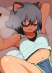  anthro bed blush blush_lines bodily_fluids bottomwear bra brand_new_animal canid canine claws clothing erect_nipples female finger_claws furniture heppushu hotpants legs_up lying lying_on_bed mammal michiru_kagemori midriff navel nipple_outline nipples on_back on_bed raccoon_dog shorts solo sports_bra spread_legs spreading studio_trigger sweat sweaty_armpit tanuki tongue tongue_out underwear 