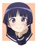  black_hair black_serafuku blue_eyes blush border gokou_ruri hand_on_own_face hime_cut looking_at_viewer mole mole_under_eye orange_background ore_no_imouto_ga_konna_ni_kawaii_wake_ga_nai school_uniform serafuku smile tsukiguma upper_body white_border 