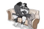  2boys abs absurdres avatar_(ff14) bara black_hair black_male_underwear boxers cat_boy cat_tail commission couch couple eye_contact fangs final_fantasy final_fantasy_xiv from_above full_body furry furry_with_furry grey_fur highres horns hrothgar hun_(chlghkswns) large_hands large_pectorals long_hair looking_at_another male_focus male_underwear mature_male multiple_boys muscular muscular_male nipples on_couch pectorals short_hair sideburns single_horn sitting sitting_on_lap sitting_on_person stomach straddling tail thick_thighs thighs topless_male underwear underwear_only upright_straddle white_fur yaoi 