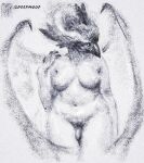  ambiguous_gender beak belly breasts claws deepmouf digital_media_(artwork) feathers genitals intersex membrane_(anatomy) membranous_wings navel nipples nude penis solo wings 