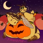  anthro arthropod bee bee_berry big_butt butt female food fruit hi_res huge_butt hymenopteran insect jack-o&#039;-lantern kneeling looking_back obese obese_female overweight overweight_female plant potion pumpkin solo sushisnake thorax wings 