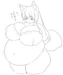  animal_humanoid belly big_belly big_breasts bodily_fluids bottomwear breasts canid canid_humanoid canine canine_humanoid cleavage clothed clothing dialogue eyes_closed female fox_humanoid futon_(artist) hair hi_res huge_breasts huge_thighs humanoid hyper hyper_breasts japanese_text mammal mammal_humanoid monochrome morbidly_obese morbidly_obese_female morbidly_obese_humanoid motion_lines navel obese obese_female obese_humanoid overweight overweight_female overweight_humanoid simple_background solo sweat tail text thick_thighs topwear 
