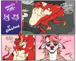  absurd_res anthro bed blush bulge canid canine clothing comic couple deer demon dialogue duo ear_piercing ear_ring felid flexing fox fur furniture hair hi_res hybrid hypnosis lion long_hair love male male/male mammal mind_control nipples pantherine pecs piercing red_body red_fur ring_piercing robaxed robaxed_(artist) romantic shirt shirtless topwear underwear vatares 