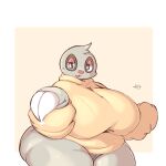  big_breasts big_butt bottomless breasts butt clothed clothing female generation_3_pokemon hi_res lightmizano nintendo partially_clothed pokemon pokemon_(species) short_stack simple_background slakoth solo sweater thick_thighs topwear 