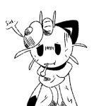  anthro black_eyes dialogue english_text generation_1_pokemon ill lattemon male meowth monochrome nintendo pokemon pokemon_(species) scarf scientific_instrument simple_background sketch smile solo speech_bubble teeth text thermometer whiskers white_background 